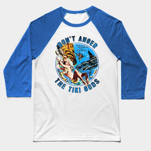Vintage Don't Anger The Tiki Gods of Shark Reef Baseball T-Shirt by Joaddo